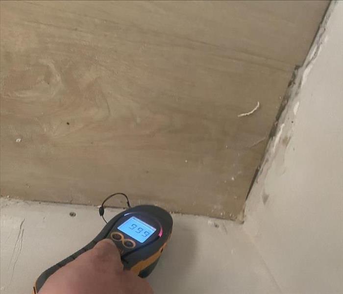 Using moisture meter to detect moisture in affected wall